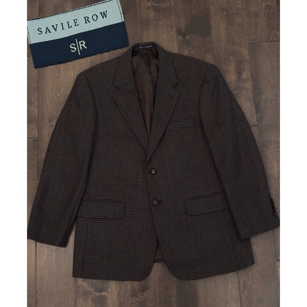 Savile Row Men's Size 40S Brown Glen Plaid Pure Wool Blazer Suit Jacket 2-Button